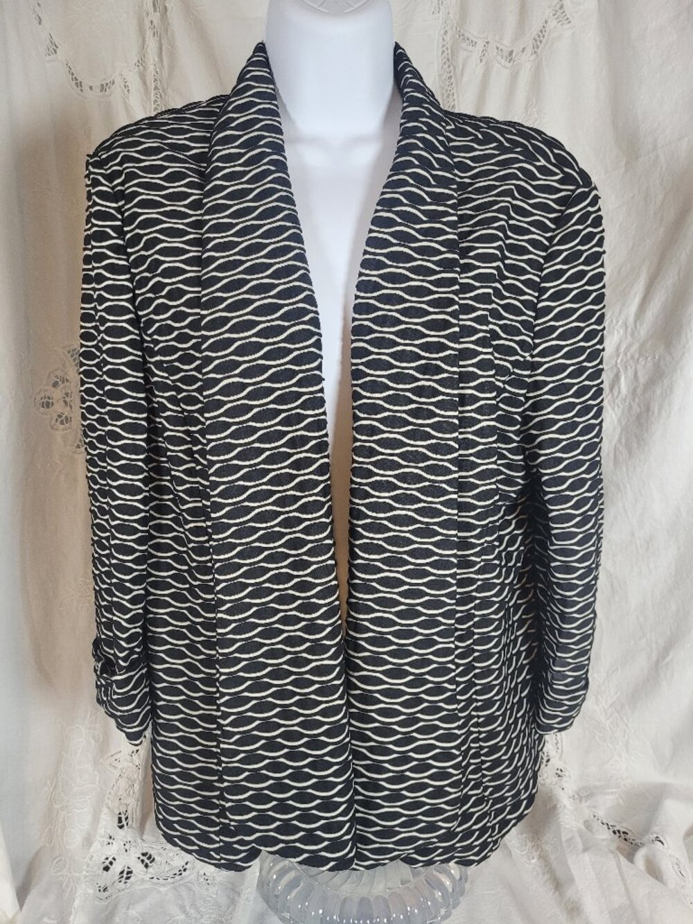 Womens XL Blazer Kasper Cardigan Jacket Open Front Poly Blend Lined Stretchy